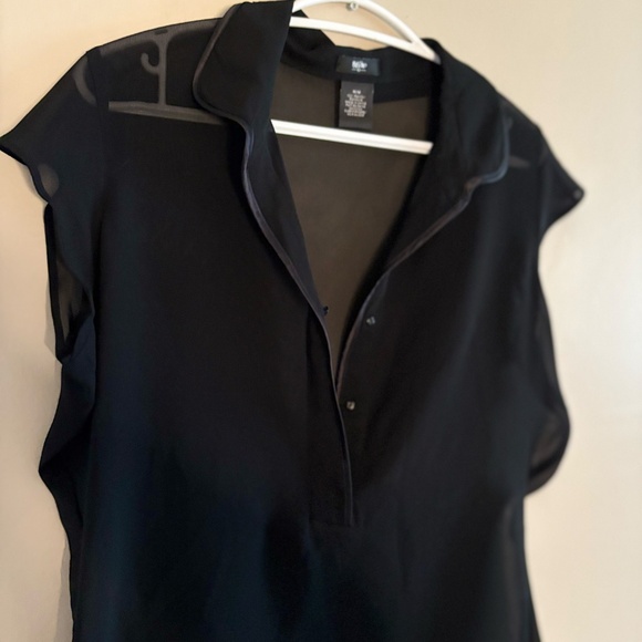 Vintage Y2K Mossimo Sheer Black Cap Sleeve Blouse Black Satin Trim - Picture 3 of 12